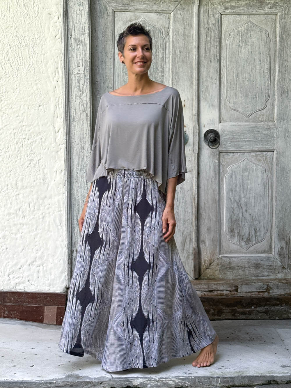 Navy Diamond Wide Leg Flow Pant