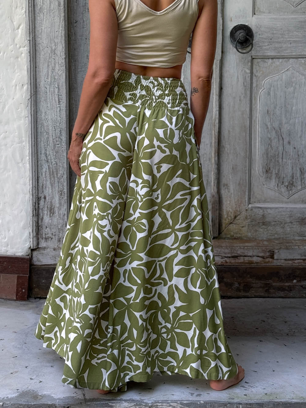 Olive Bloom Wide Leg Flow Pant