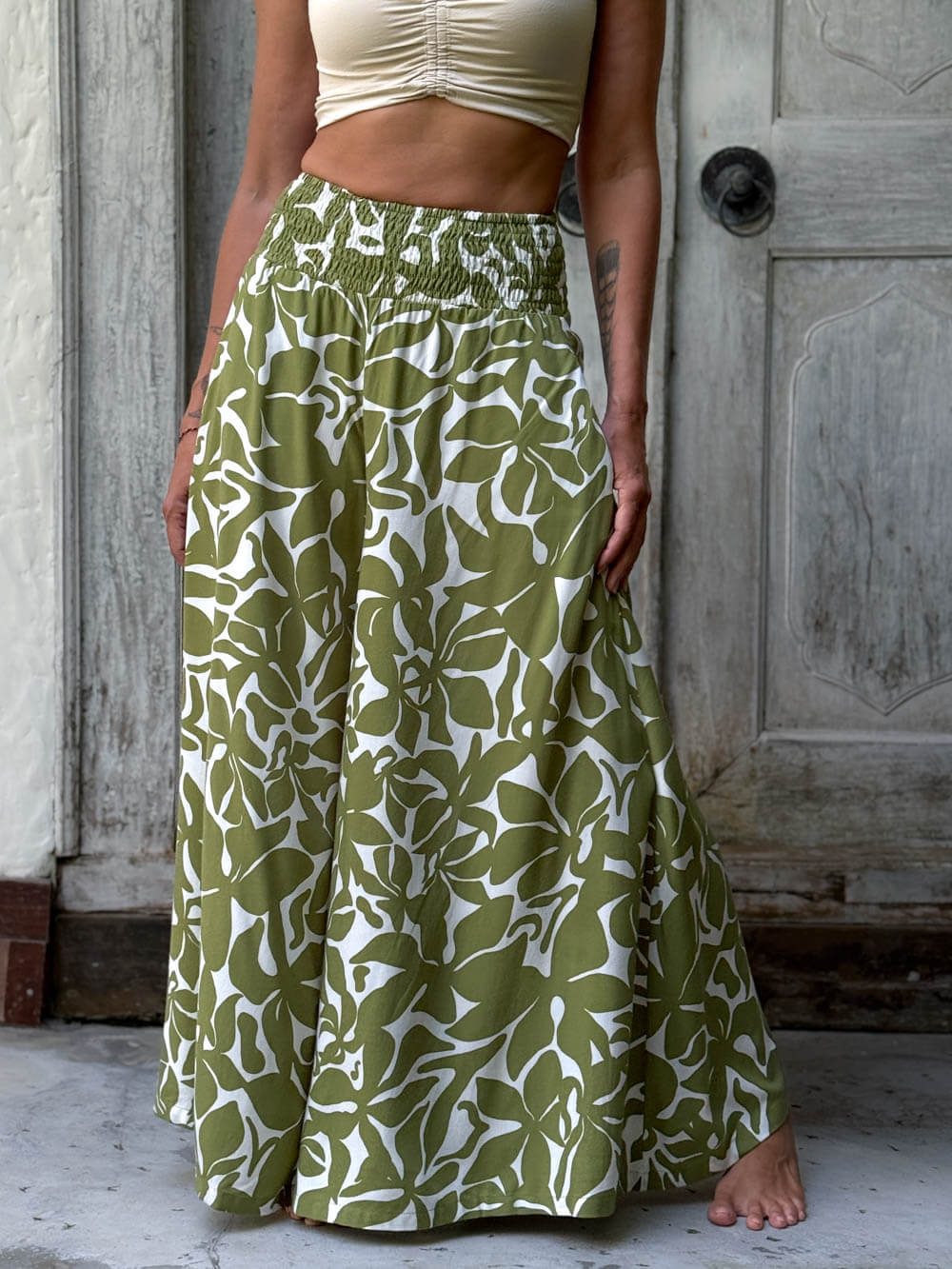 Olive Bloom Wide Leg Flow Pant