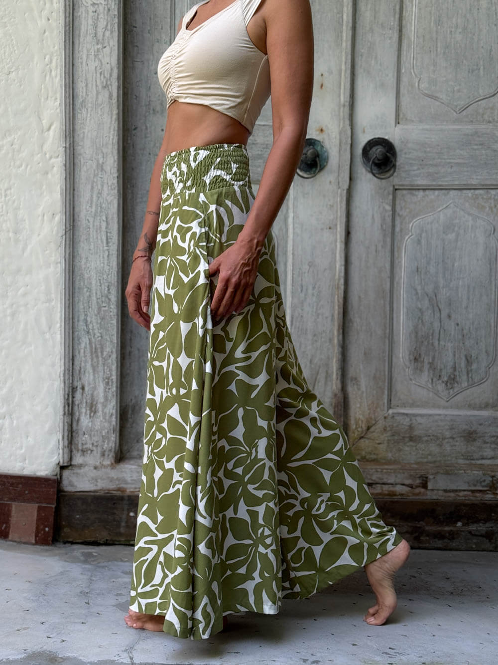 Olive Bloom Wide Leg Flow Pant