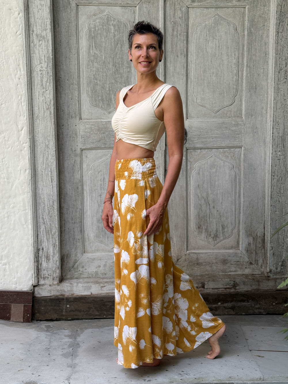 Ginkgo Print Wide Leg Flow Pant