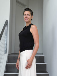 caraucci racerback cowl neck black tank top #color_black