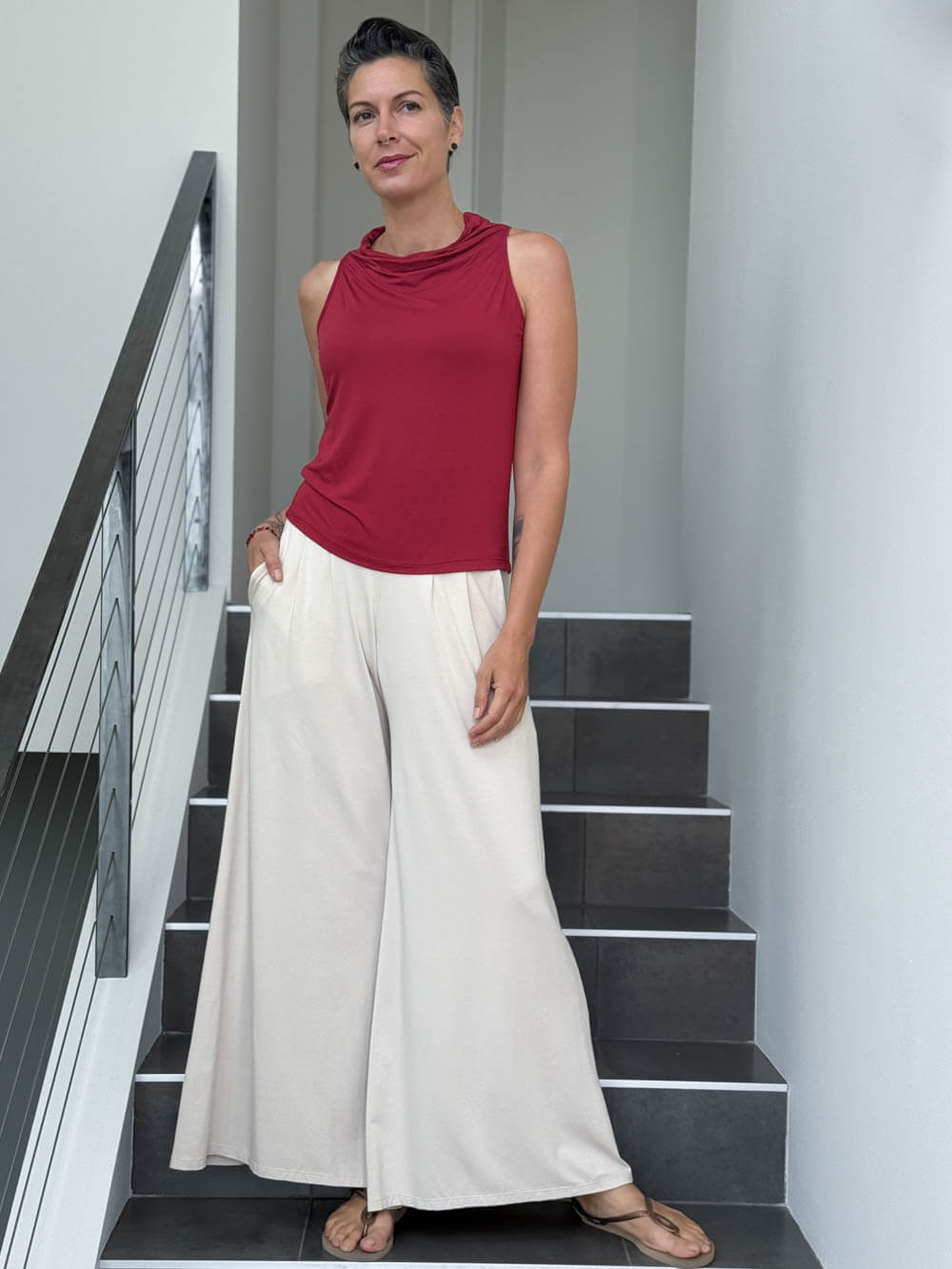 caraucci racerback cowl neck red tank top #color_scarlet