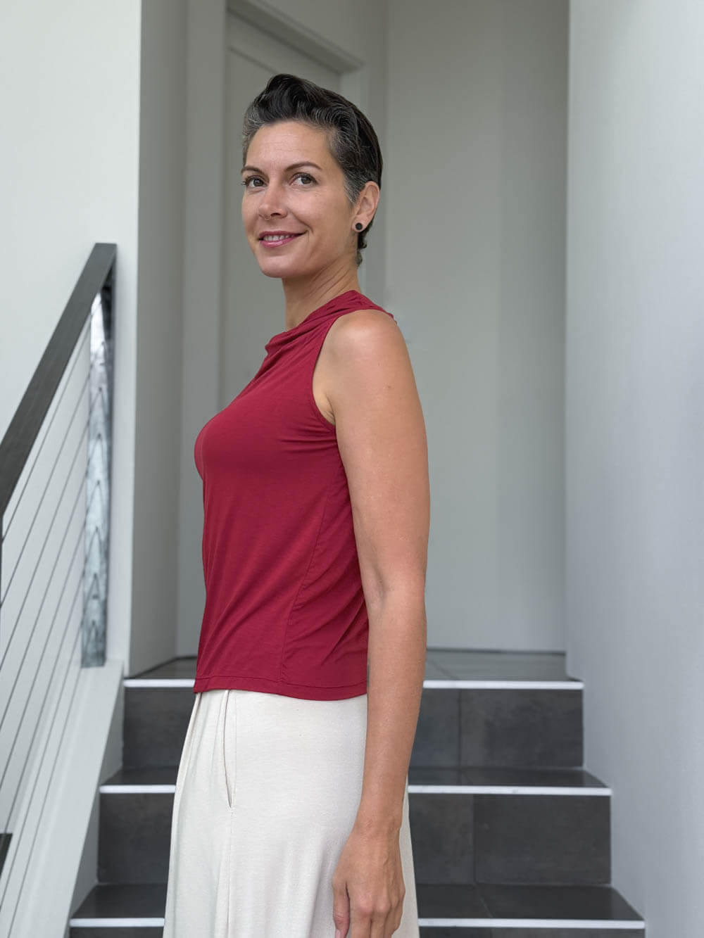 caraucci racerback cowl neck red tank top #color_scarlet