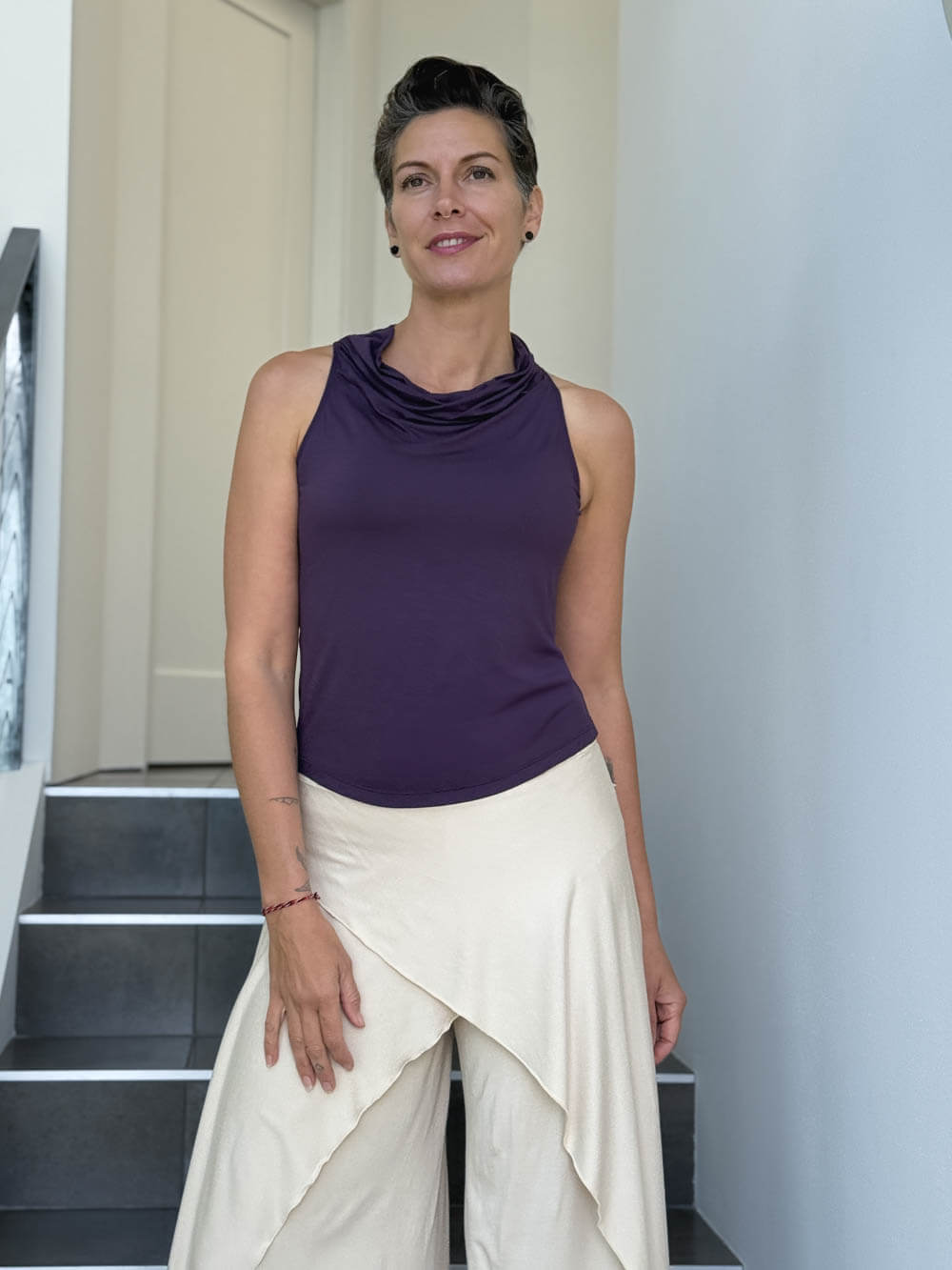 caraucci racerback cowl neck plum tank top #color_plum