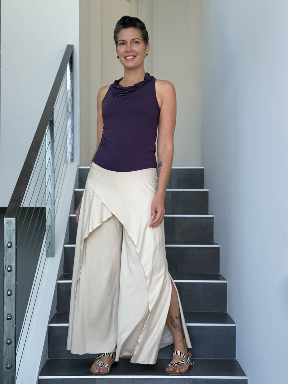 caraucci racerback cowl neck plum tank top #color_plum