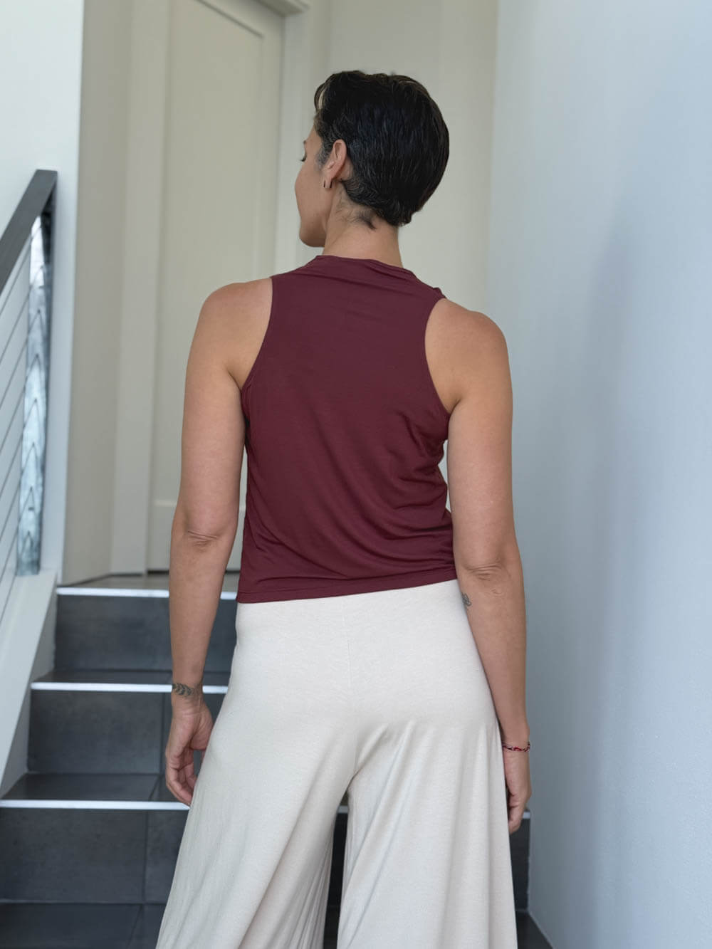 caraucci racerback cowl neck maroon tank top #color_wine