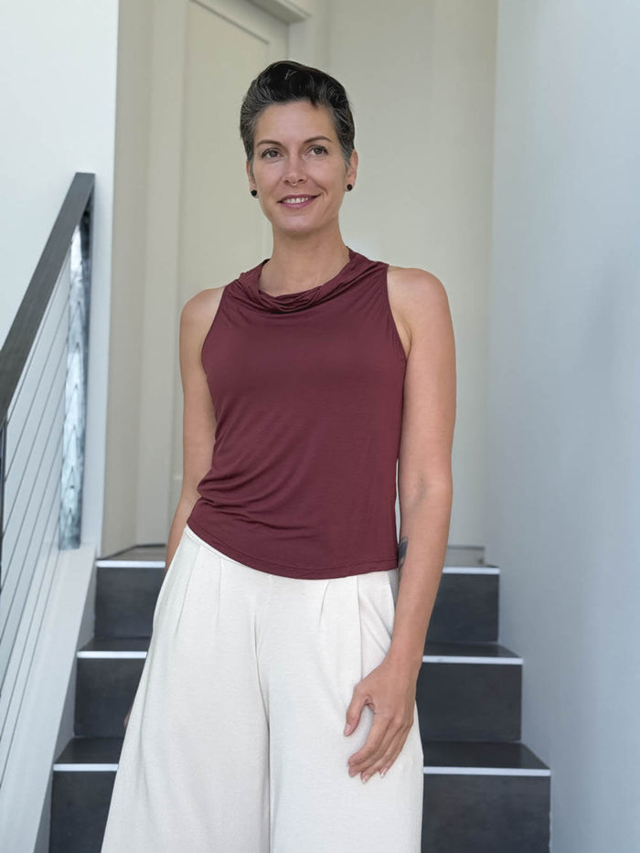 caraucci racerback cowl neck maroon tank top #color_wine