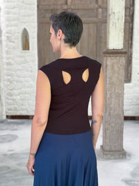 Back view of the CARAUCCI Racerback Top in black featuring a bra-friendly racerback design #color_black