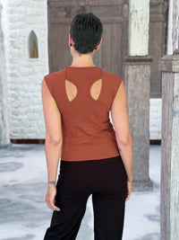 Back view of the CARAUCCI Racerback Top in Copper featuring a bra-friendly racerback design #color_copper