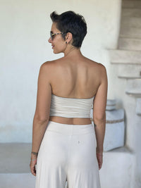 caraucci stretch jersey cream bandeau tube top #color_cream