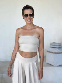 caraucci stretch jersey cream bandeau tube top #color_cream