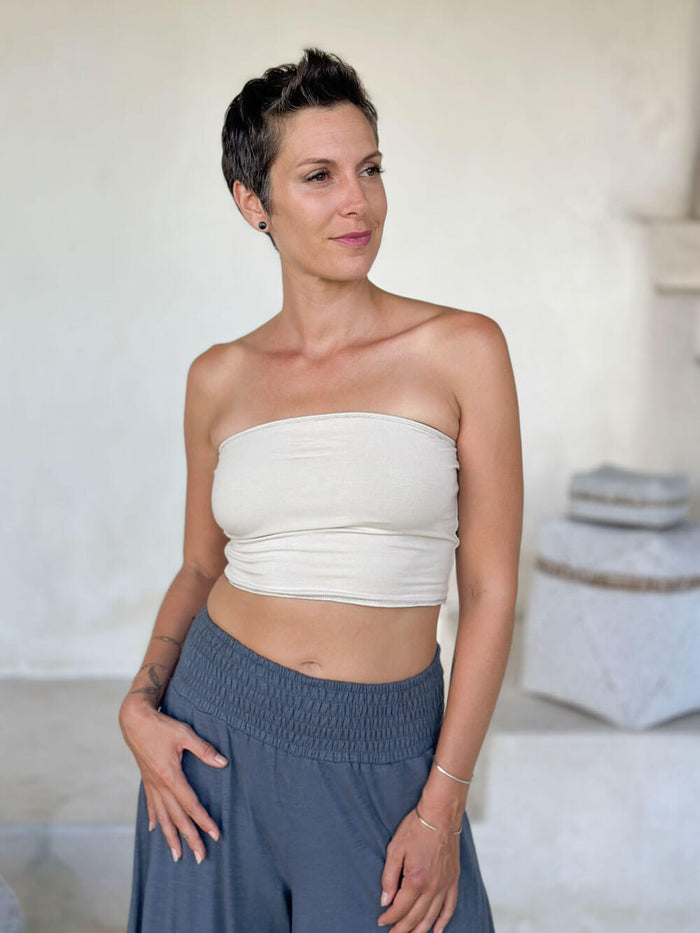 caraucci stretch jersey cream bandeau tube top #color_cream