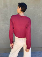 caraucci lightweight plant-based-rayon jersey scarlet red reversible long sleeve knot front shrug top #color_scarlet