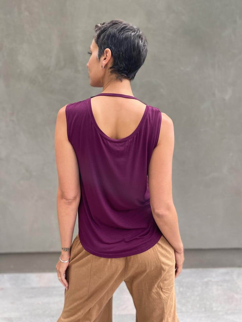 caraucci plant-based lightweight rayon jersey purple reversible ruched tank top #color_jam