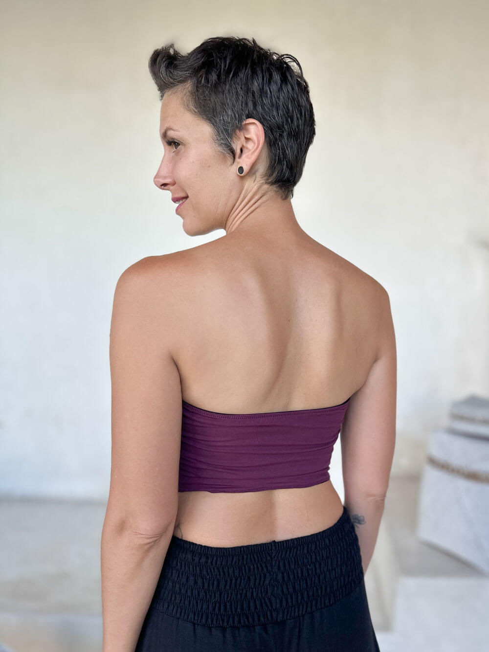 caraucci stretch jersey reversible purple tube top #color_jam