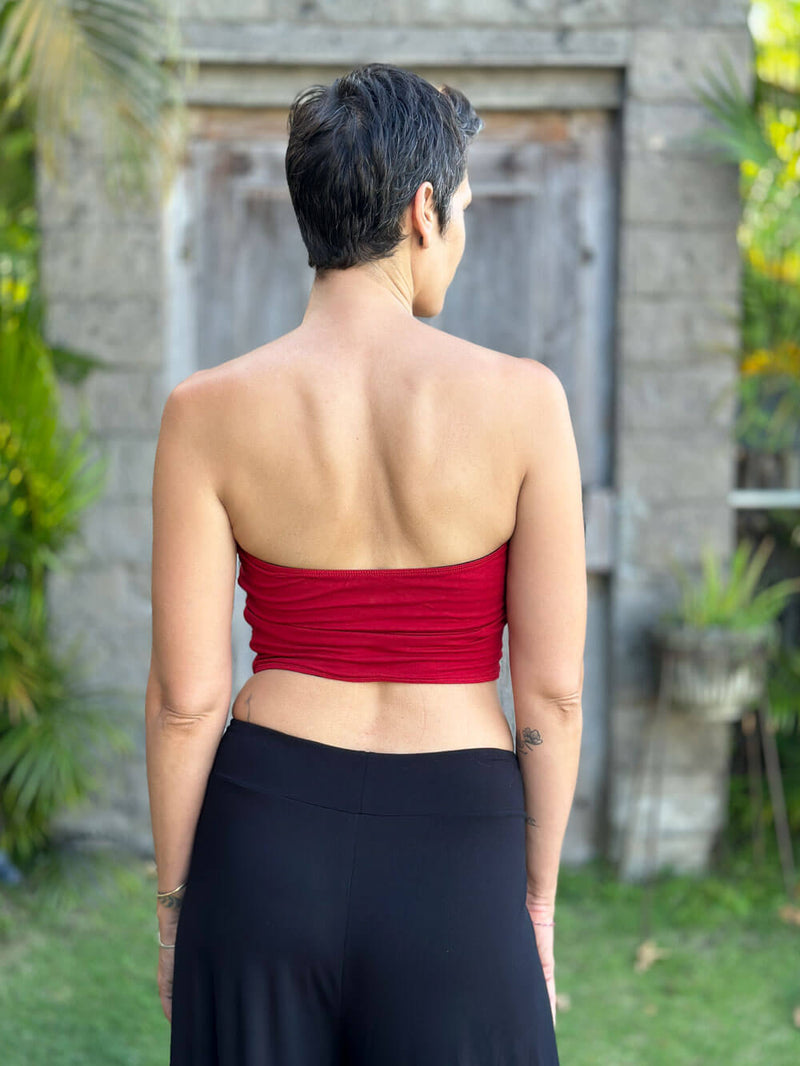 caraucci stretch jersey reversible red tube top #color_red