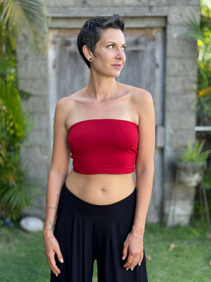 caraucci stretch jersey reversible red tube top #color_red