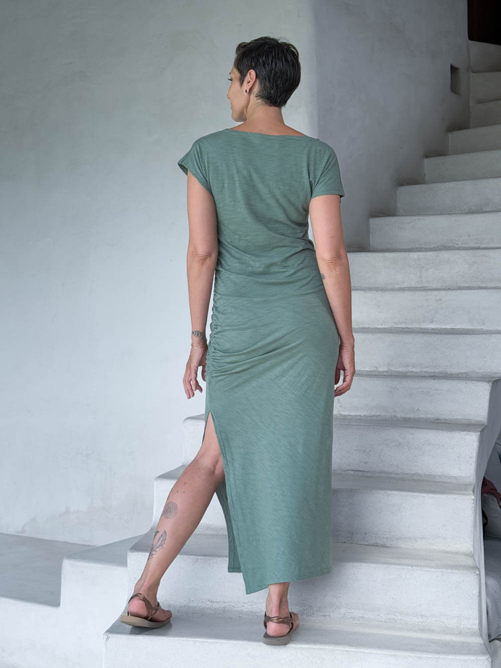 dresses with ruching in waist Cotton Ruched Dress| Women’s Cotton Dress Pacific / S