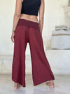 women's natural rayon lightweight loose fit adjustable maroon side ruched pants with stretchy wide waistband #color_wine