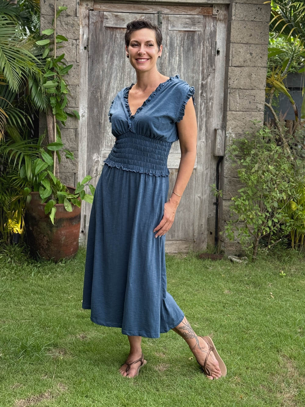 Cotton Ruffle Dress| Women’s Cotton Dress Matcha / S/M