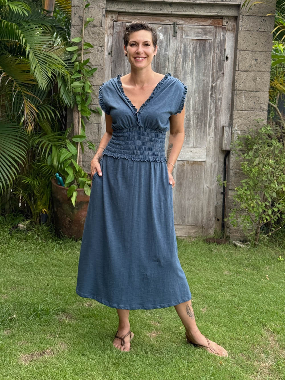Cotton Ruffle Dress| Women’s Cotton Dress Matcha / S/M