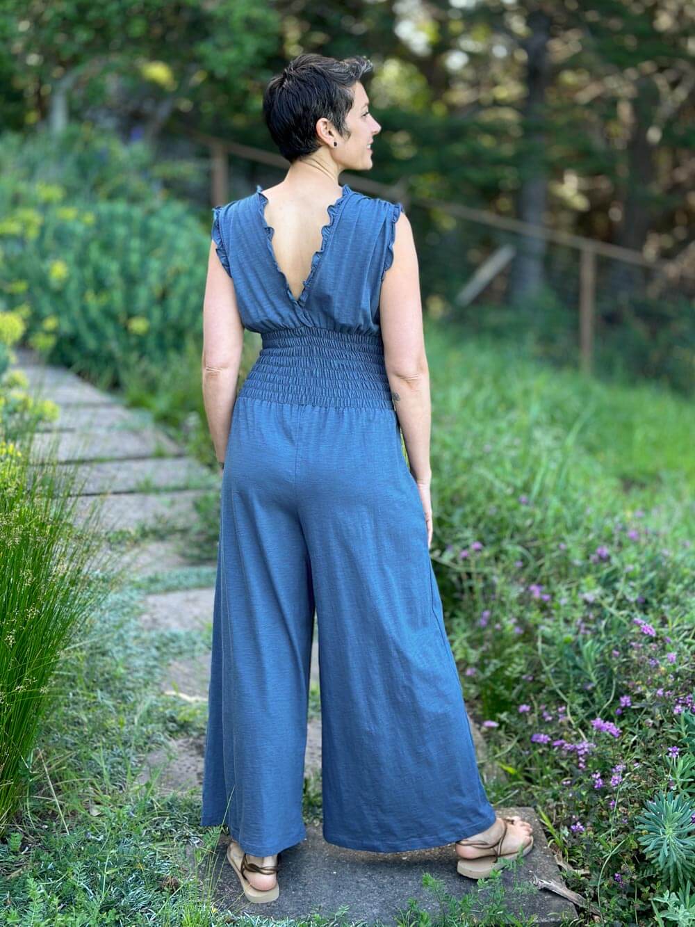 Women's Cotton Ruffle Jumper | Wide-Leg Jumpsuit | CARAUCCI