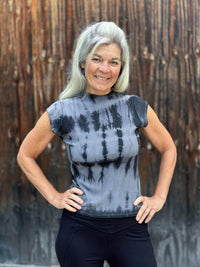 Shibori Ribbed Eco Cap Sleeve Mock Top