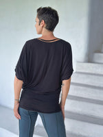 caraucci women's lightweight short sleeve black loose fit top #color_black
