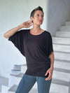 caraucci women's lightweight short sleeve black loose fit top #color_black