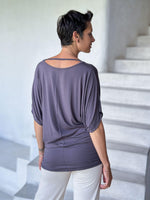 caraucci women's lightweight short sleeve steel grey loose fit top #color_steel