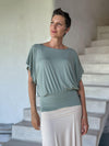 caraucci women's sage green lightweight short sleeve loose fit top #color_moss