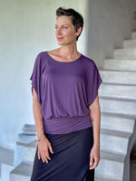 #caraucci women's purple lightweight short sleeve loose fit top #color_plum