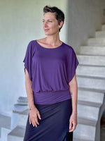 #caraucci women's purple lightweight short sleeve loose fit top #color_plum