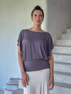 caraucci women's steel grey lightweight short sleeve loose fit top #color_steel