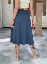 caraucci siena midi skirt in dusty ocean blue cotton smocked waist midi skirt with pockets #color_pacific