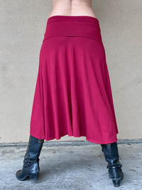 women's plant based rayon jersey stretchy scarlet red midi skirt can also be worn as a dress #color_scarlet