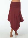 women's plant based rayon jersey stretchy asymmetrical maroon midi skirt with fold-over waistband #color_wine