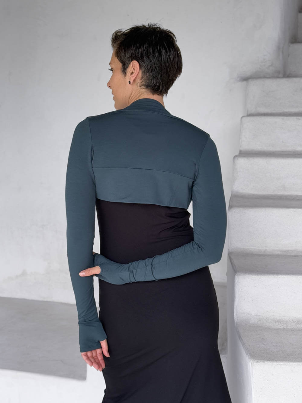 women's jersey teal long sleeve sleeve shrug with thumbholes #color_teal