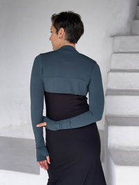 women's jersey teal long sleeve sleeve shrug with thumbholes #color_teal
