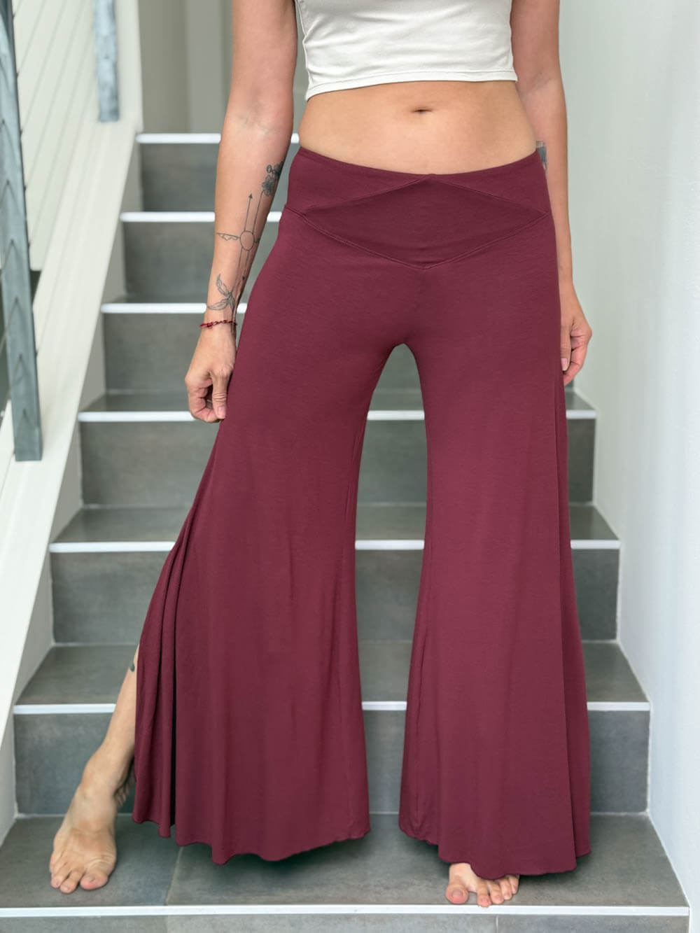 Women's Plant-Based Side Slit Flare Flow Pants | Slit Pants – CARAUCCI