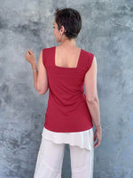 women's plant based rayon jersey stretchy red square neck cap sleeve t-shirt #color_red