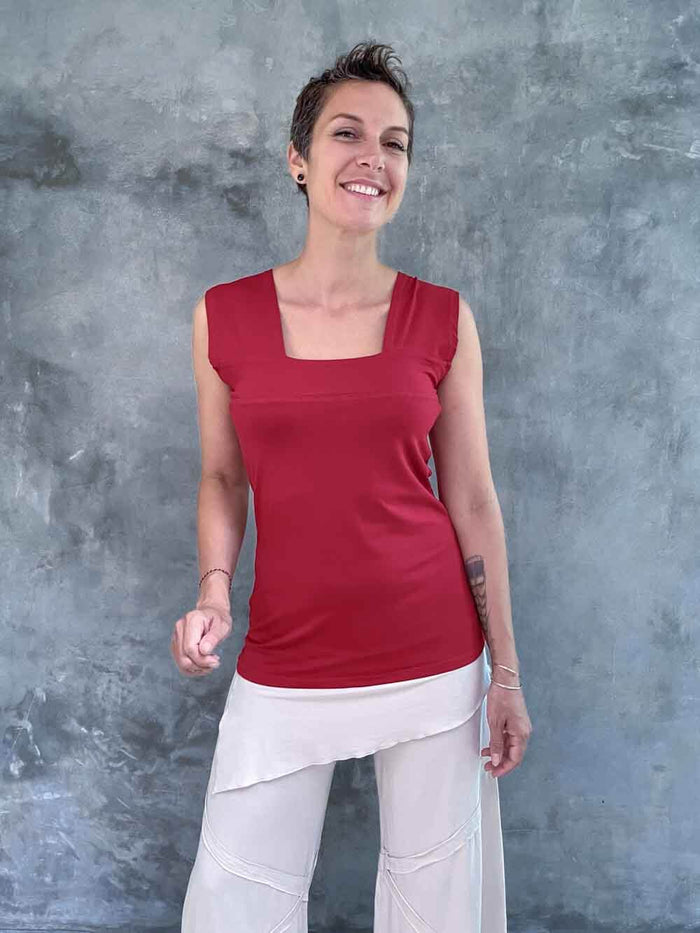 women's plant based rayon jersey stretchy red square neck cap sleeve t-shirt #color_red