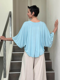 caraucci loose round neck aqua blue dolman sleeve free size top #color_canal-blue