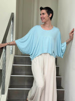 caraucci loose round neck aqua blue dolman sleeve free size top #color_canal-blue