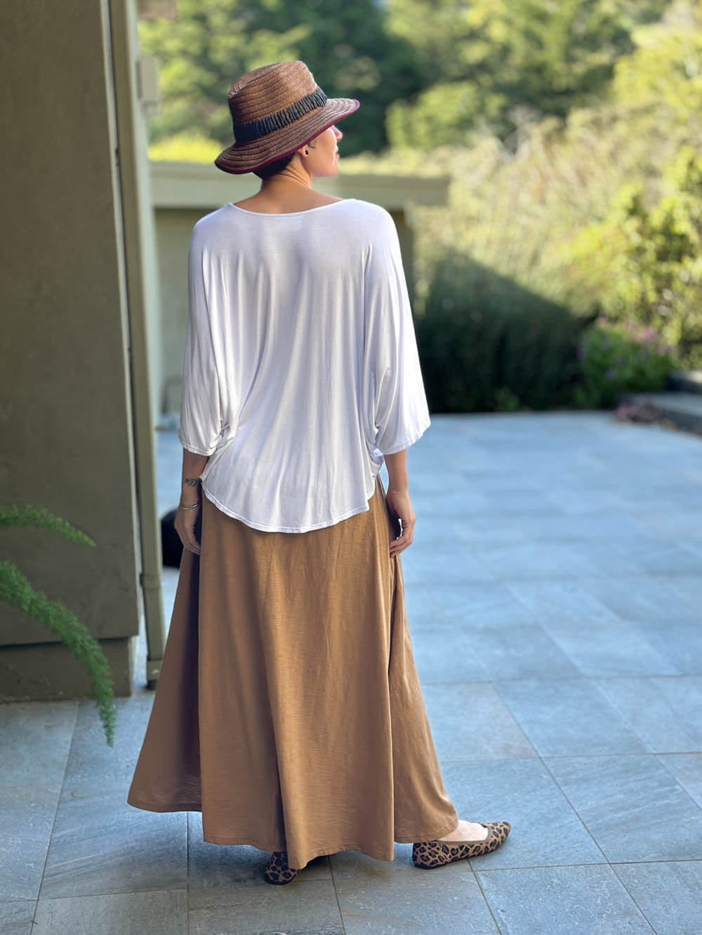 caraucci gold cotton smocked waist pocket skirt #color_camel