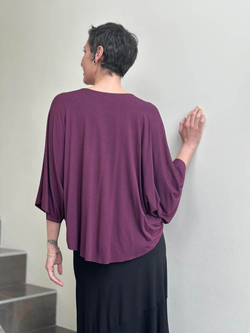caraucci loose round neck purple dolman sleeve free size top #color_jam