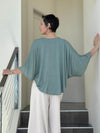 caraucci loose round neck sage green dolman sleeve free size top #color_moss