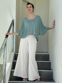 caraucci loose round neck sage green dolman sleeve free size top #color_moss