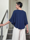 caraucci loose round neck navy blue dolman sleeve free size top #color_navy